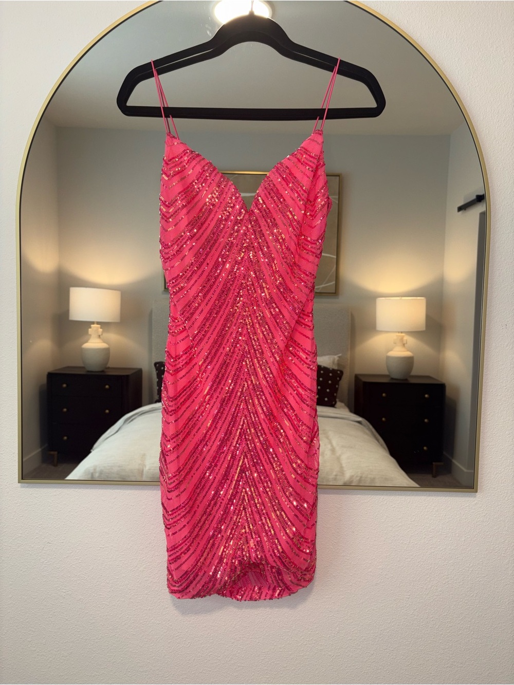 Hot Pink Sequin Slip Dress -  Women's Evening Dress